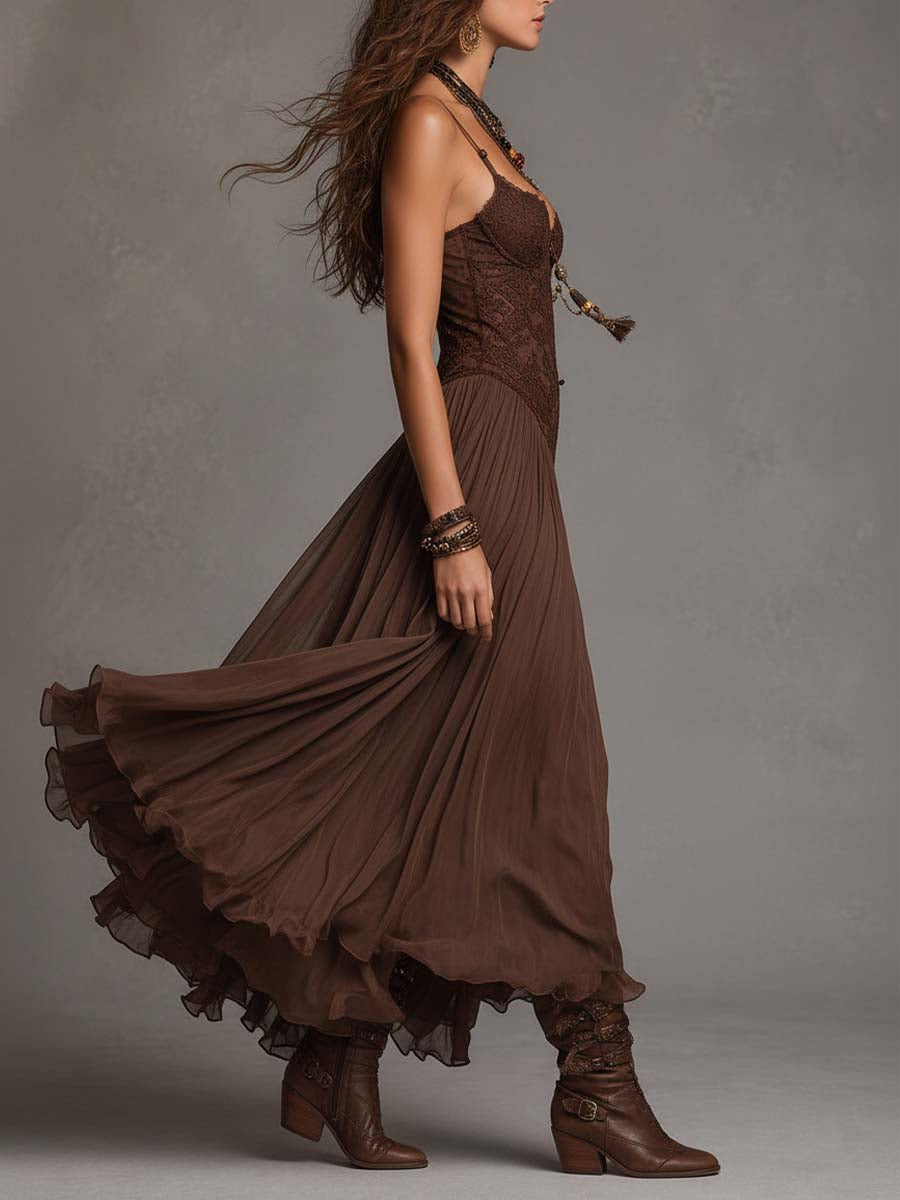 Sienna | Lace Panel Chiffon Maxi Dress