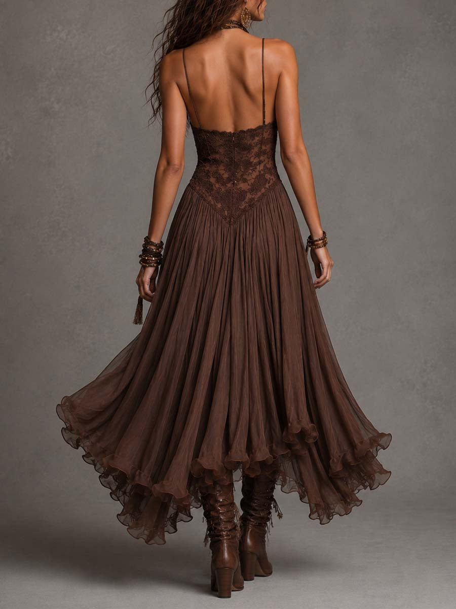 Sienna | Lace Panel Chiffon Maxi Dress