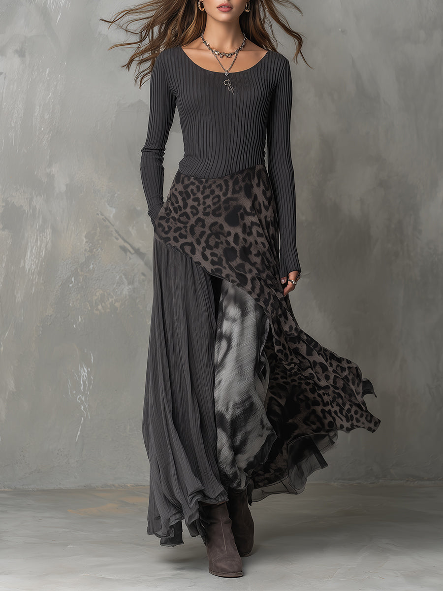 Martina - Long bohemian-style dress with leopard print