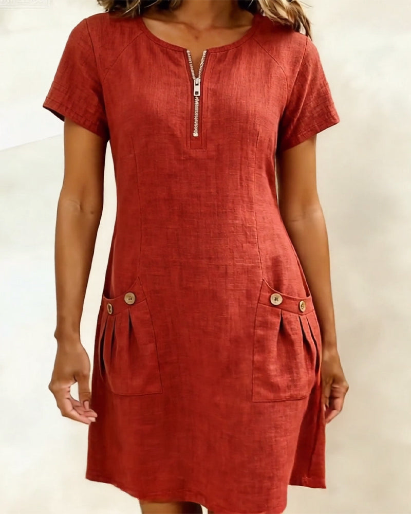 Layna™ | Cotton Dress with Zip Fastening