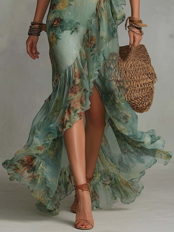 Aurora – Boho Floral Maxi Dress with a Romantic Asymmetrical Hem