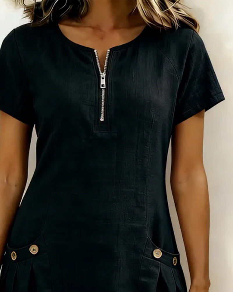 Layna™ | Cotton Dress with Zip Fastening