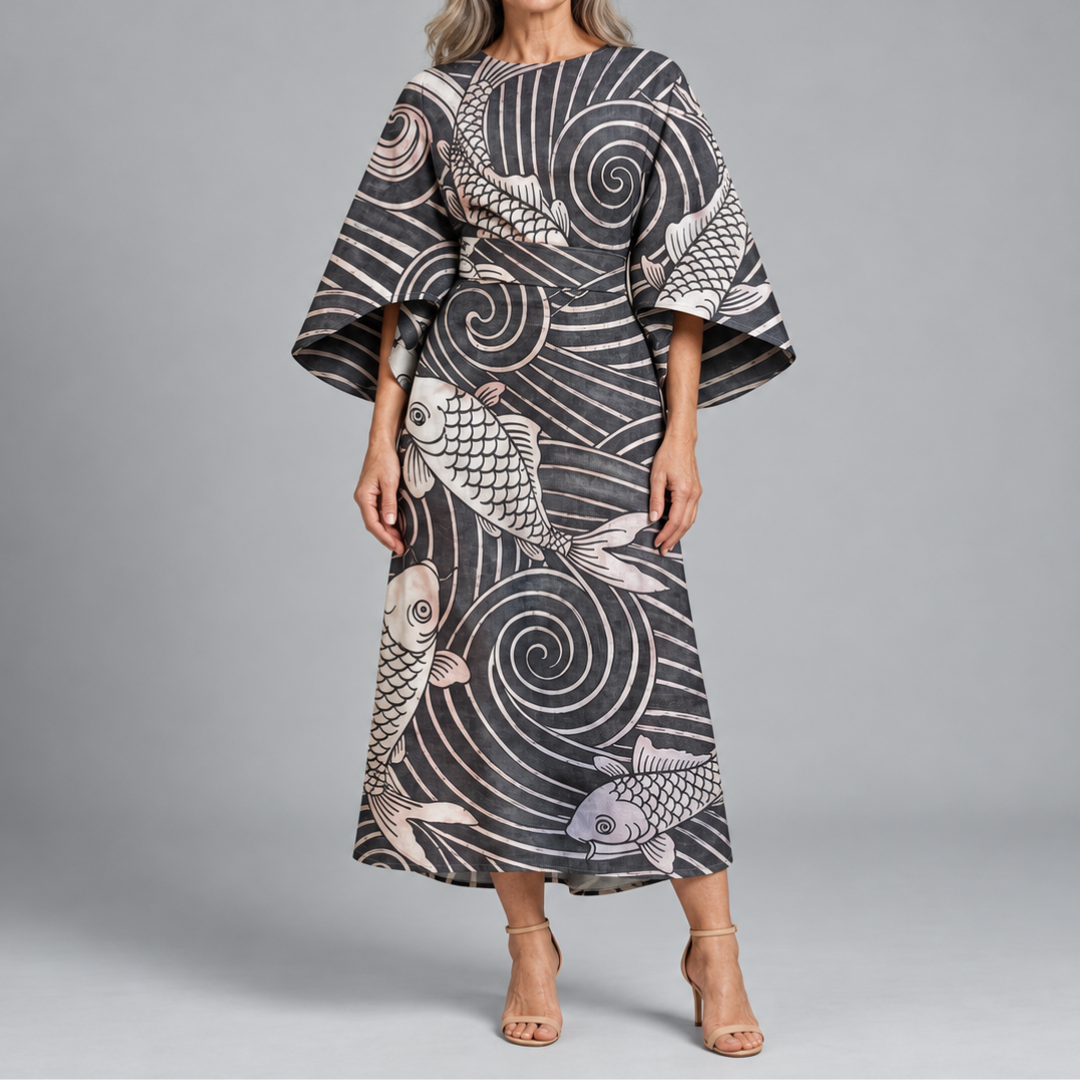 Bronwyn | Statement Print Belted Midi Dress