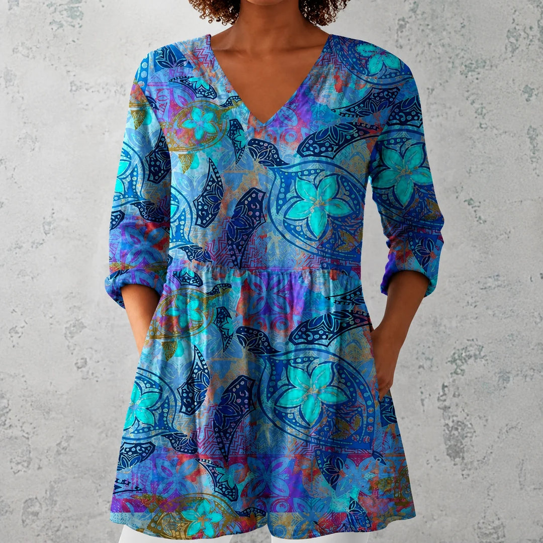 April | Long Blouse with V-Neck
