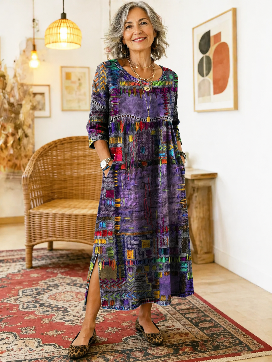 Manuela | Printed Dress with Ethnic Patchwork
