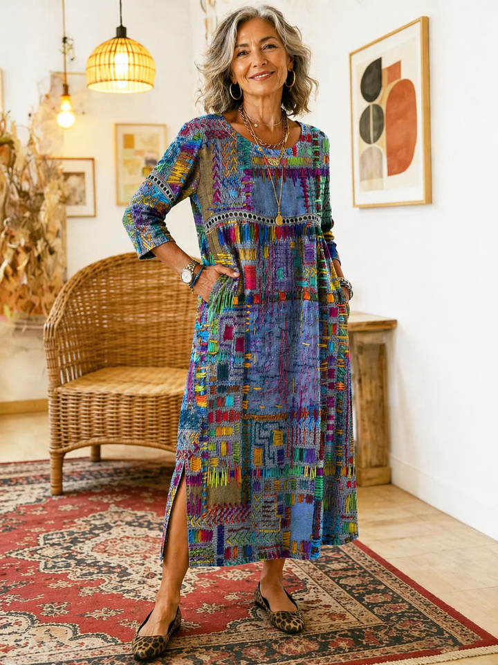 Manuela | Printed Dress with Ethnic Patchwork