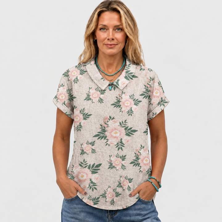 Zoe™ - Botanical Collared Top