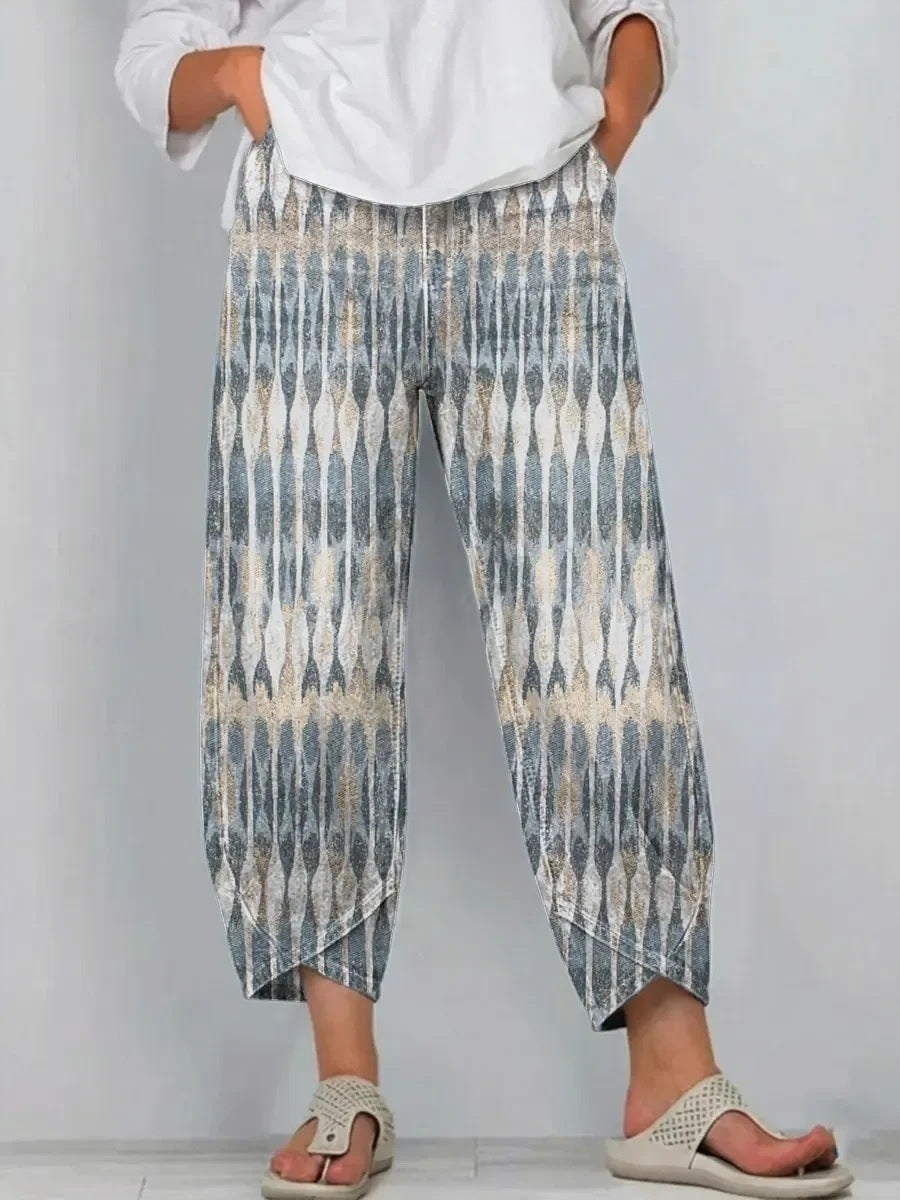 Thistle | Casual Comfort Trousers - Grey Blue Ikat