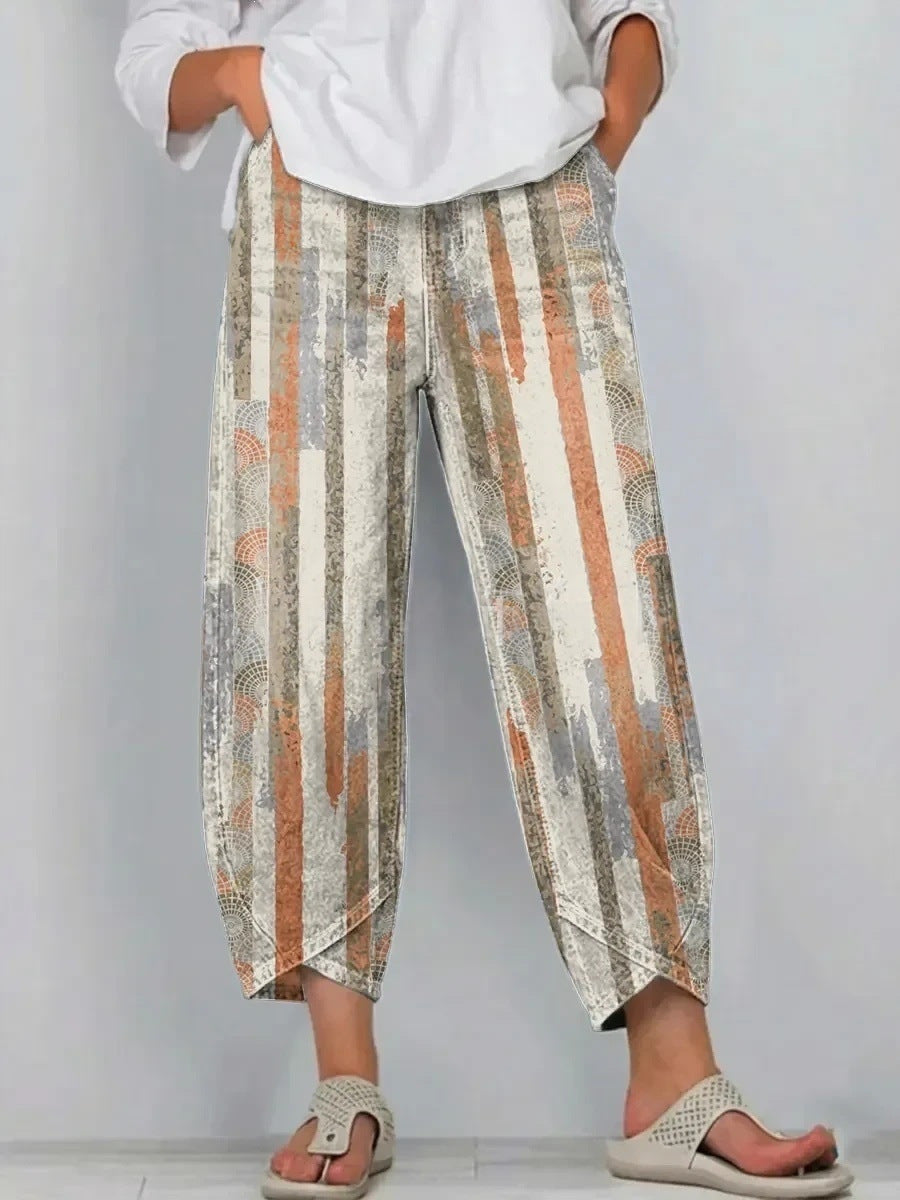 Calendula | Casual Comfort Trousers - Terracotta Stripe