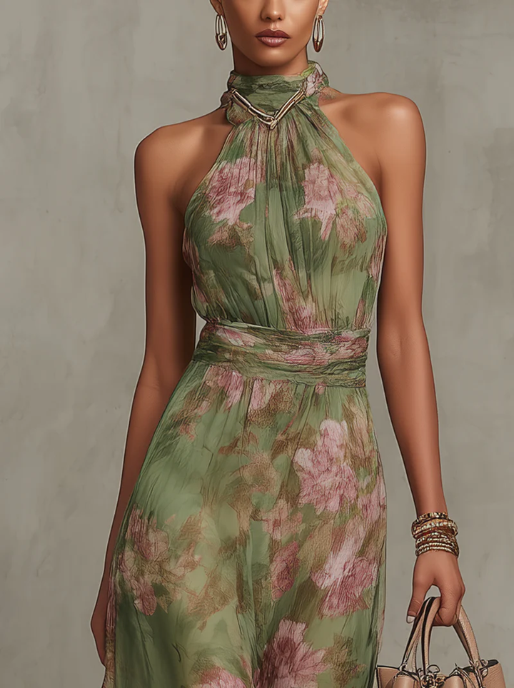 Serena ∙ Floral Chiffon Maxi Dress with Halter Neckline