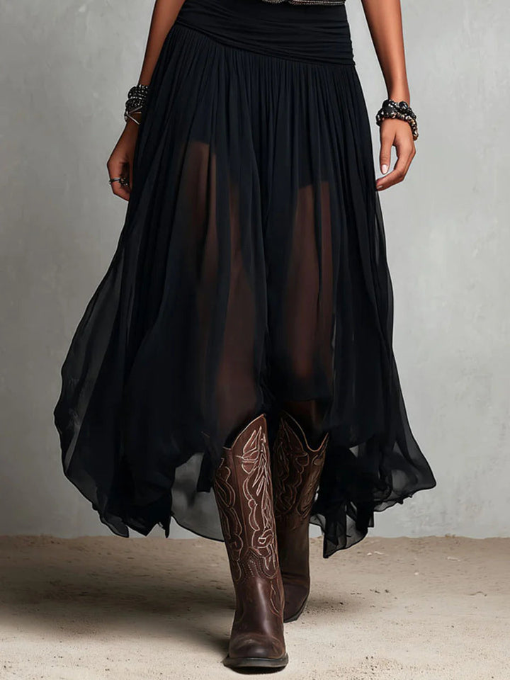 Thaïs | Black Sleeveless Maxi Dress with Tulle Skirt (Belt Included)
