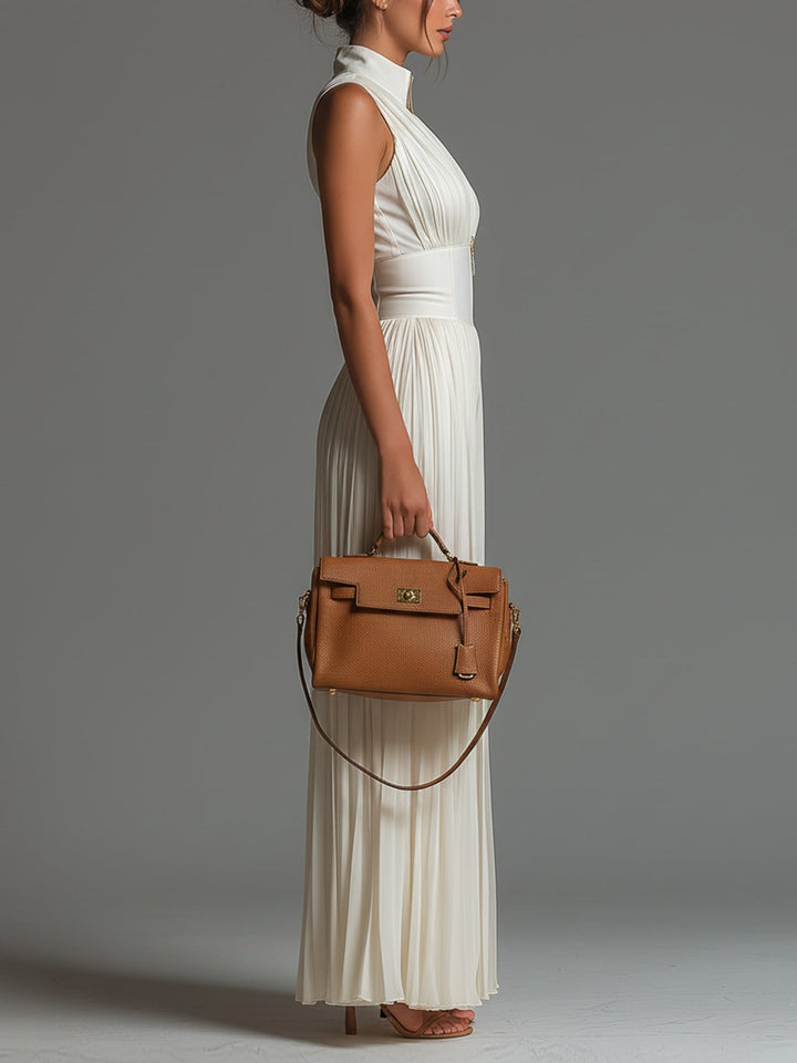 White Pleated Chiffon Jumpsuit for Women