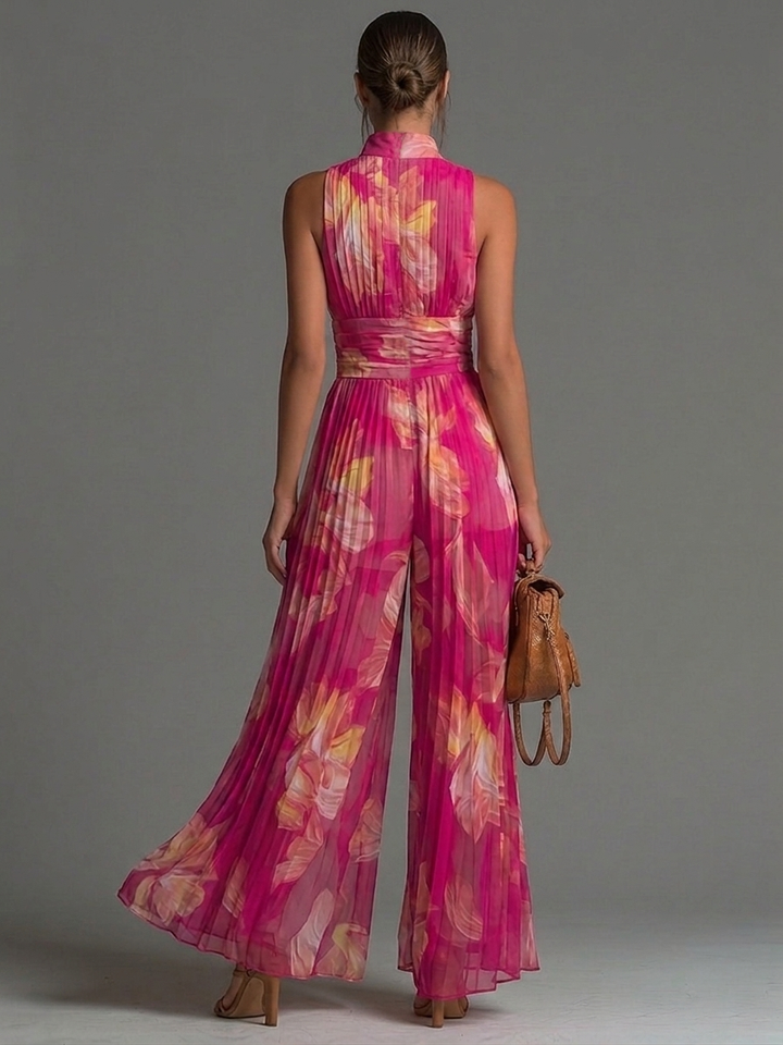 Grace Jumpsuit | Fuchsia Floral Pleated Chiffon