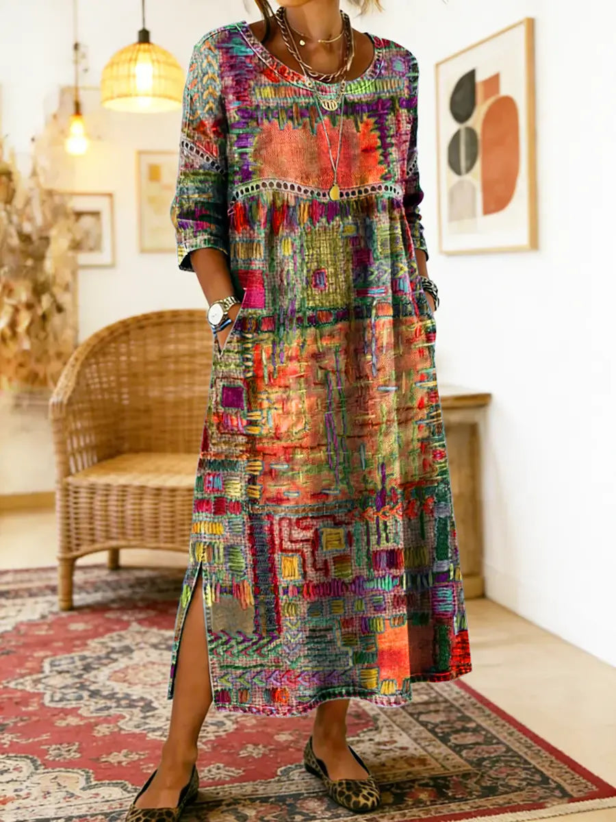 Manuela | Printed Dress with Ethnic Patchwork