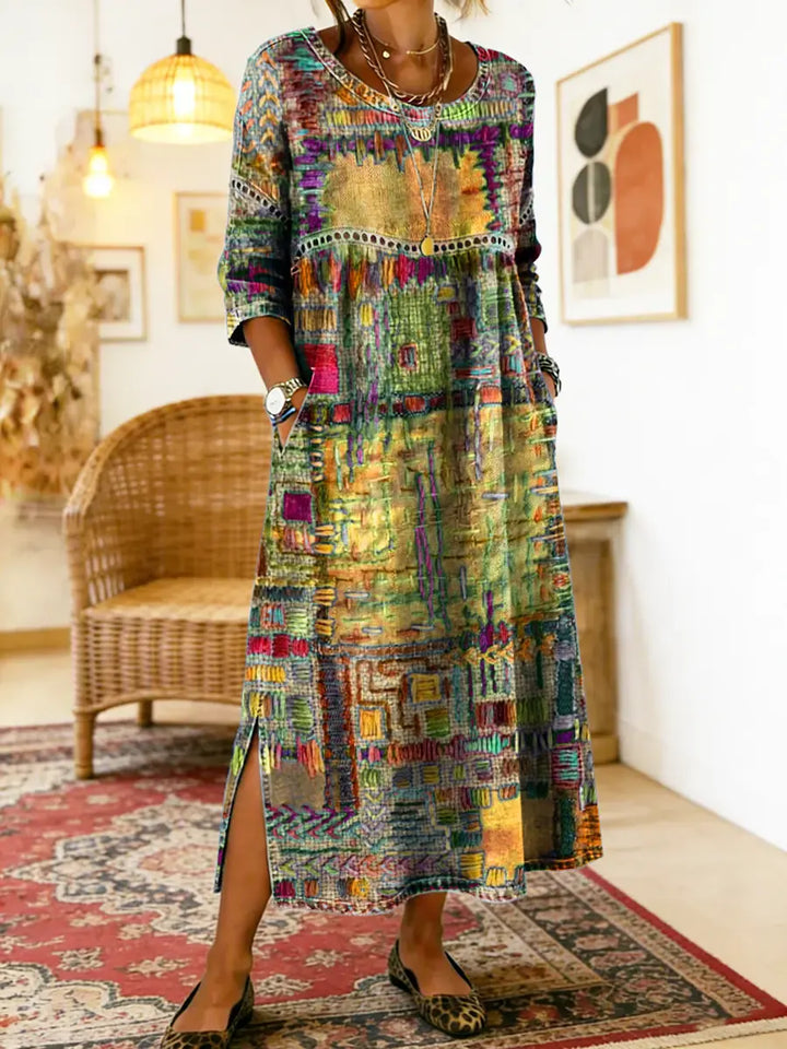 Manuela | Printed Dress with Ethnic Patchwork