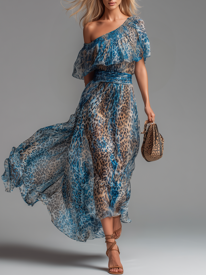 Selvaggia – Leopard Print Off-Shoulder Chiffon Maxi Dress