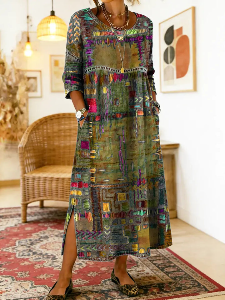 Manuela | Printed Dress with Ethnic Patchwork