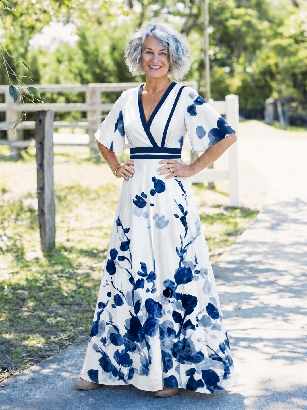 Corinne | V Neck Short Sleeve Floral Maxi Dress