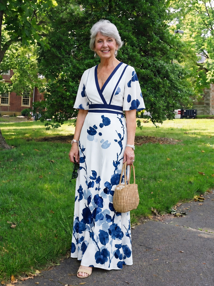 Corinne | V Neck Short Sleeve Floral Maxi Dress