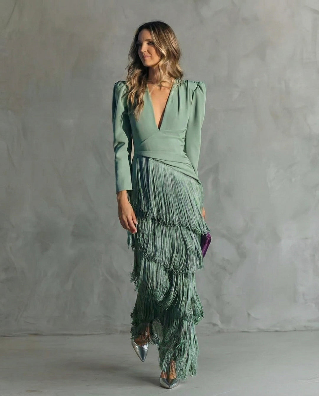 Chiara – Elegant Dress with Fringe Sleeves
