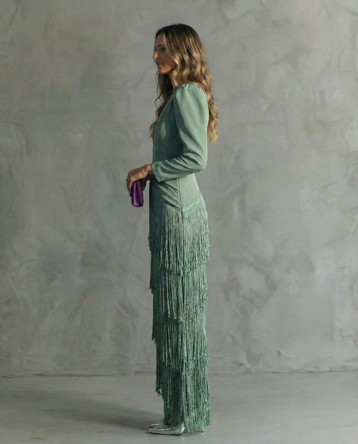 Chiara – Elegant Dress with Fringe Sleeves