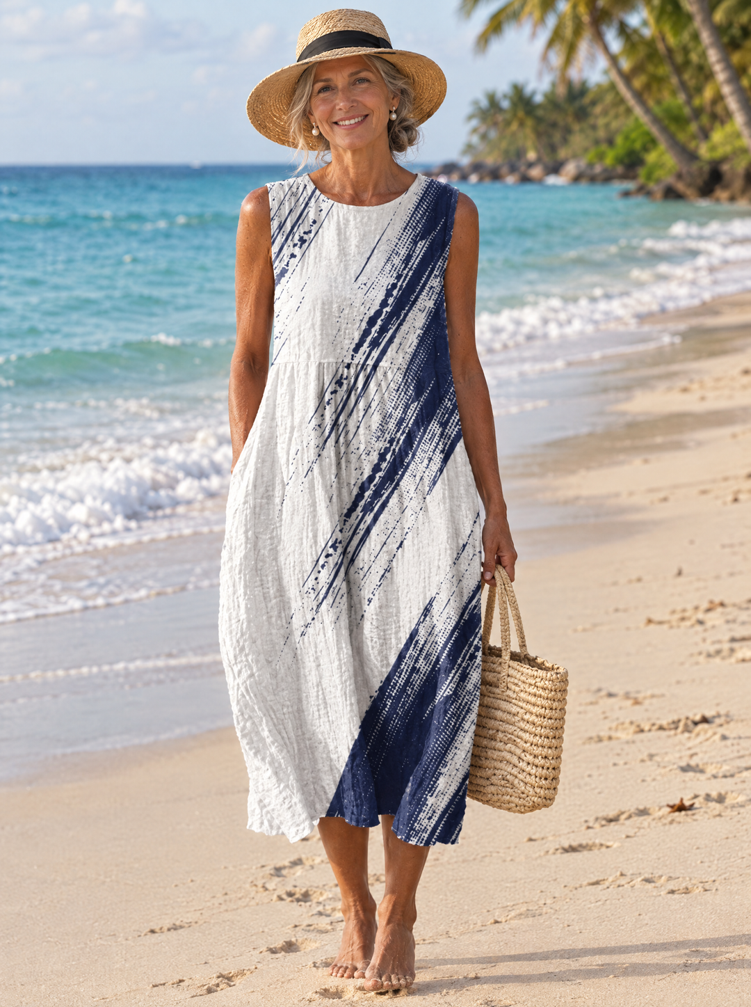 Isla | Indigo Brushstroke Midi Dress