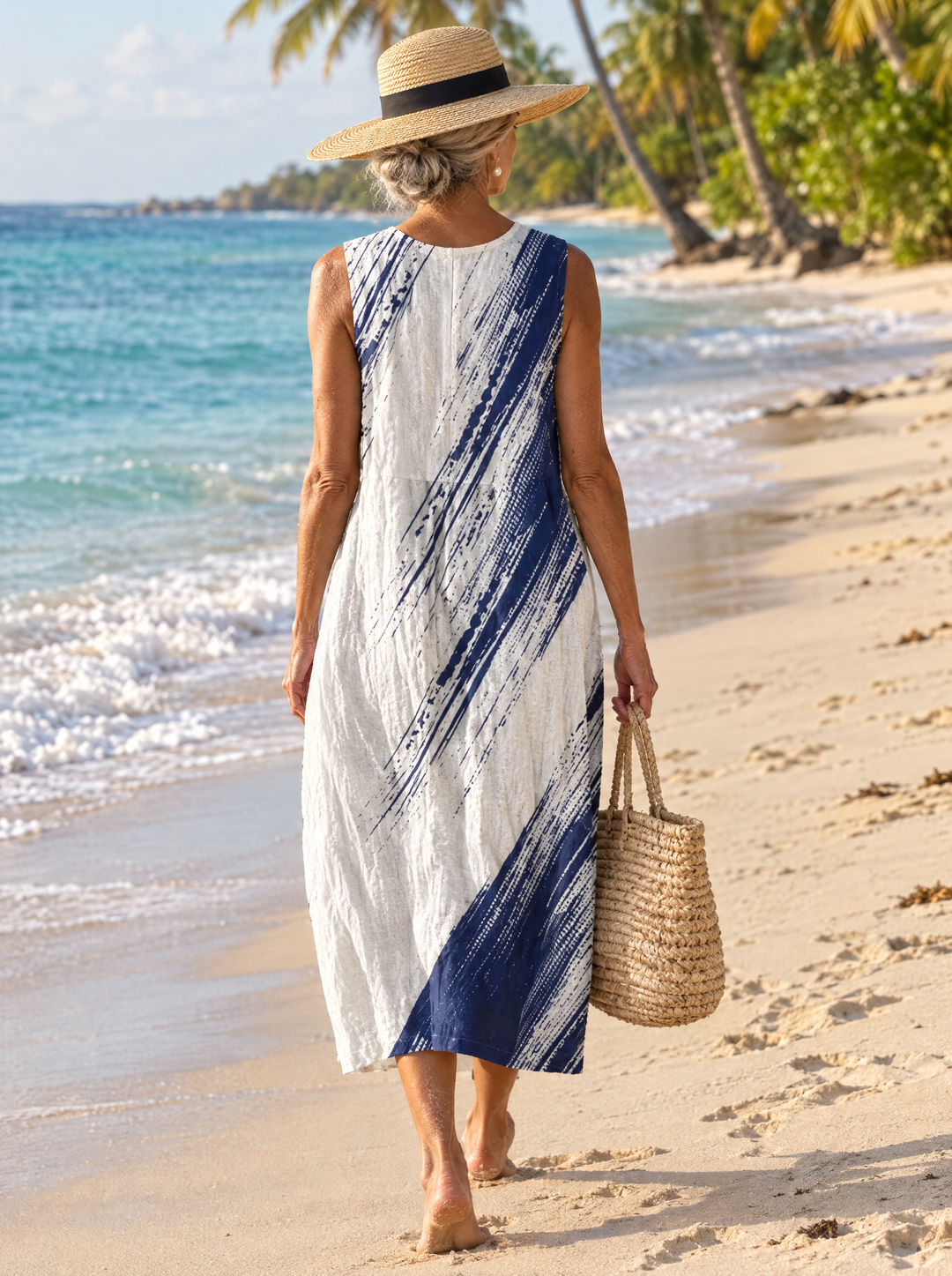 Isla | Indigo Brushstroke Midi Dress
