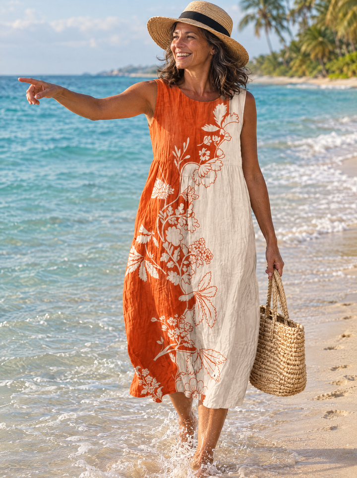 Autumn | Two-Tone Botanical Midi Dress