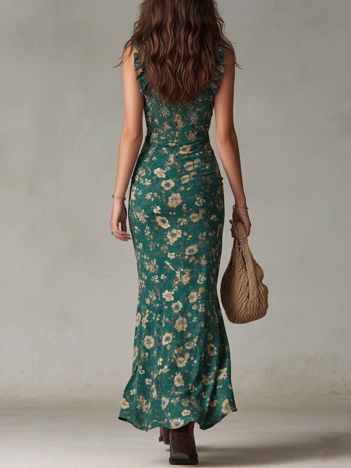 Zara™ | Bohemian Gathered Maxi Dress with Floral Print and Side Slit